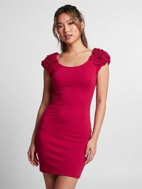 strapless open back dress H&M Crimson Red Tinsel Skirt Mini Dress with Pockets, Tie Waist and Ta –  The Thrifty Hippy main image 0